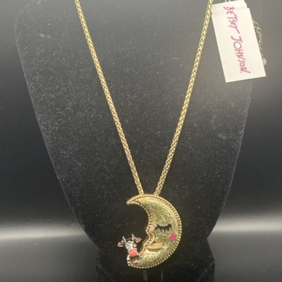 Vtg Betsey Johnson Necklace Heavens to Betsey Cow Jumped Over Moon Celestial 16" - Picture 2 of 9